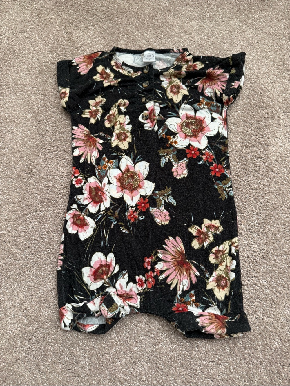 Lou Lou & Co Girls Floral Short-Sleeve Romper in Black & Pink Size 2T